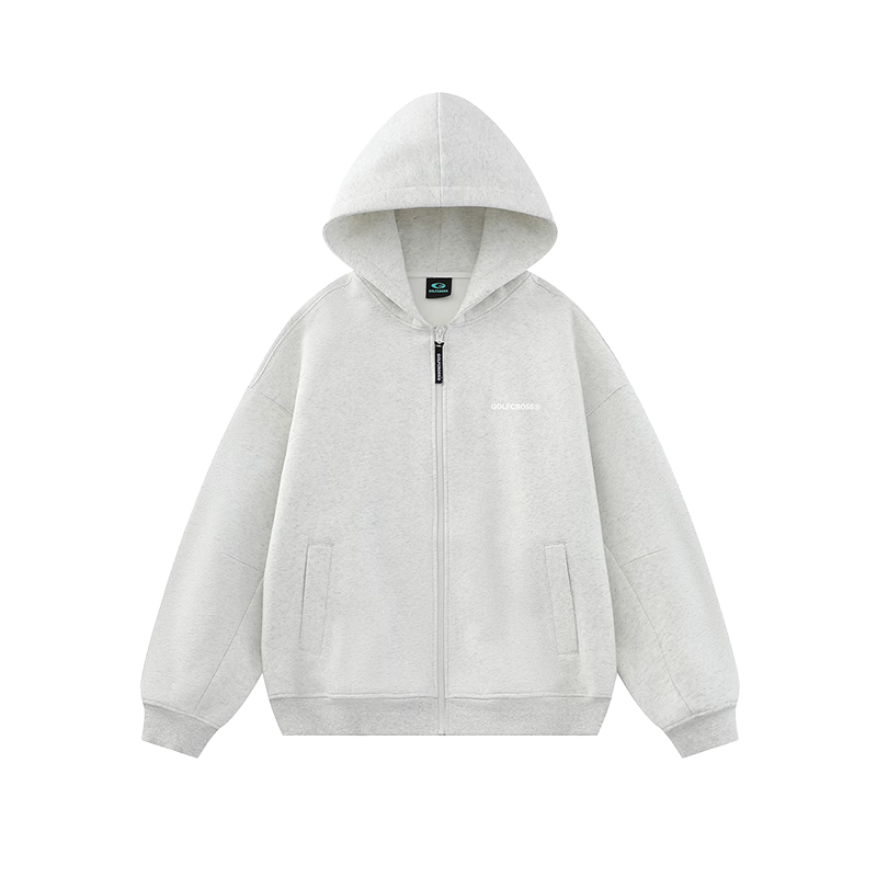 GOLFCROSS Couple's Sweatshirt, Spring And Autumn Letter Embroidery, Loose Hooded Cardigan Jacket, White And Gray, S