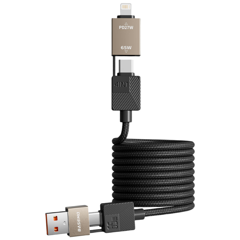 Beimo Magnetic Charging Cable PD65W Fast Charging Data Cable Four-In Design for IPhone 17, Huawei, Xiaomi Phones, IPad/laptops 1 Meter Black