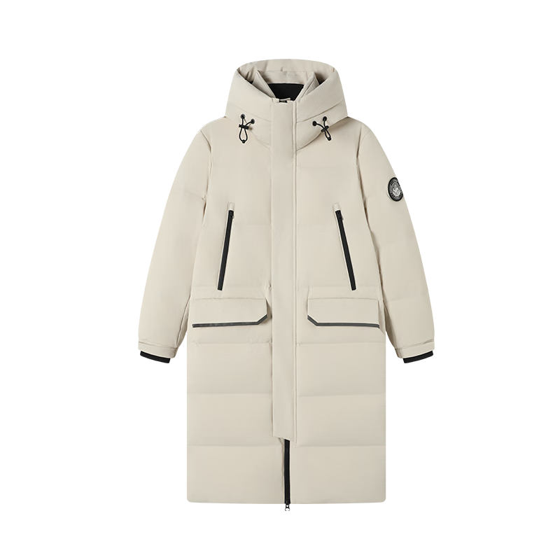 JD Original [New Product Launch] Goose down Jacket for Men And Women, Ultra-Cold Imported 95% White Goose down Long Coat, Oatmeal Color, XL Size