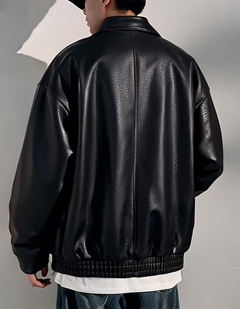 Wu Huang Cat Autumn Winter American Style Retro PU Leather Lapel Casual Jacket Men Fake Two-Piece Coat WJ13 Black L 2