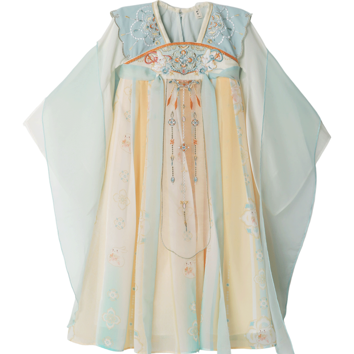 Menghulonglongyue Hanfu Girls' Spring and Autumn Dress New Children's Princess Ru Skirt National Style Dress Yellow Blue 120