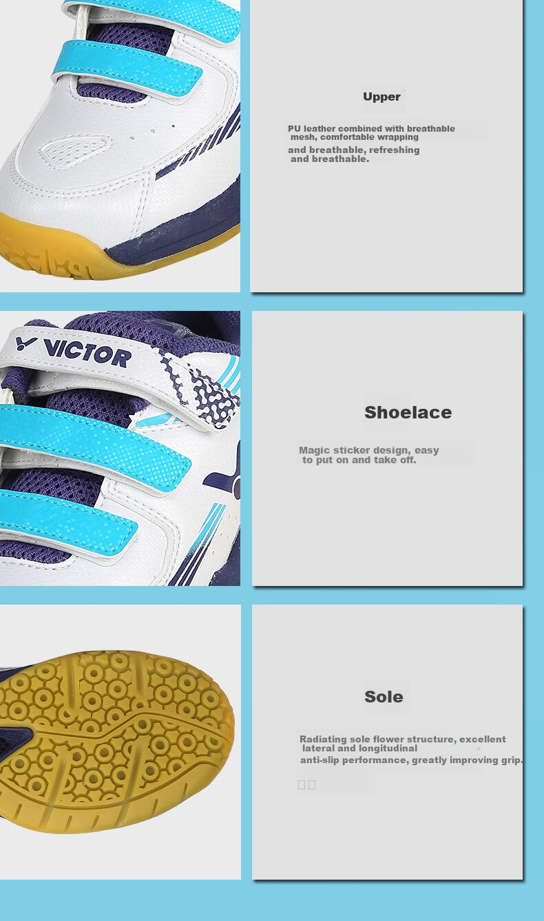 VICTOR Badminton Shoes A311JR, Non-Slip And Wear-Resistant Youth Shoes, Pearl White/Bonnie Blue, Size 34 3
