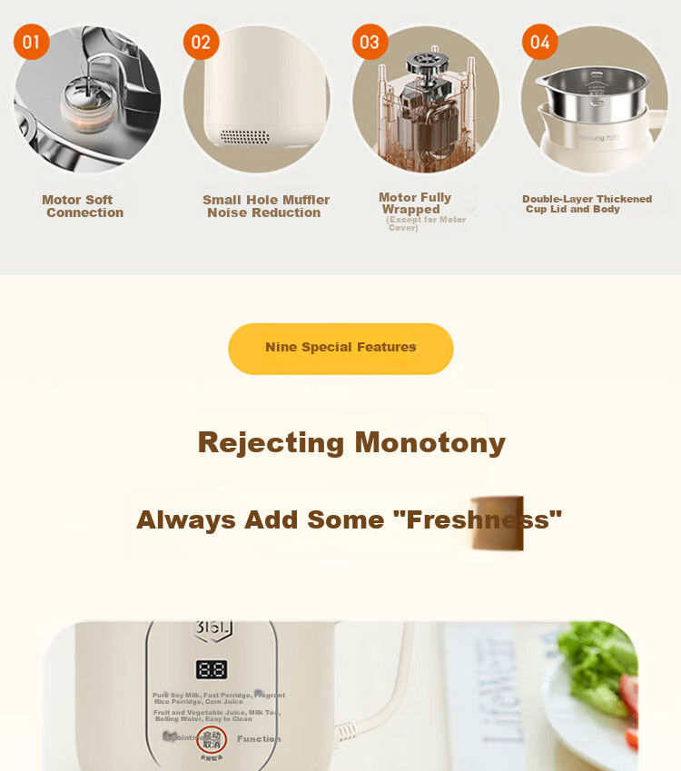 Joyoung Home Use 0.6L Easy-To Small Capacity Soy Milk Maker, 316L Stainless Steel Inner Tank, Blender Food Processor DJ06X-D2526Pro 19