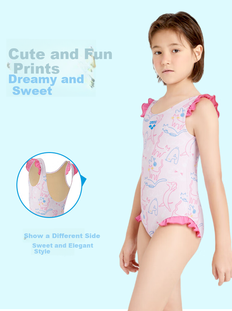 Arena Children's Sleeveless Swimsuit for Girls, Playful One-Piece Swimwear with Cute Printed Design, Sun Protection, Comfortable Fit, High Elasticity, Chlorine-Resistant Swimming Costume 2