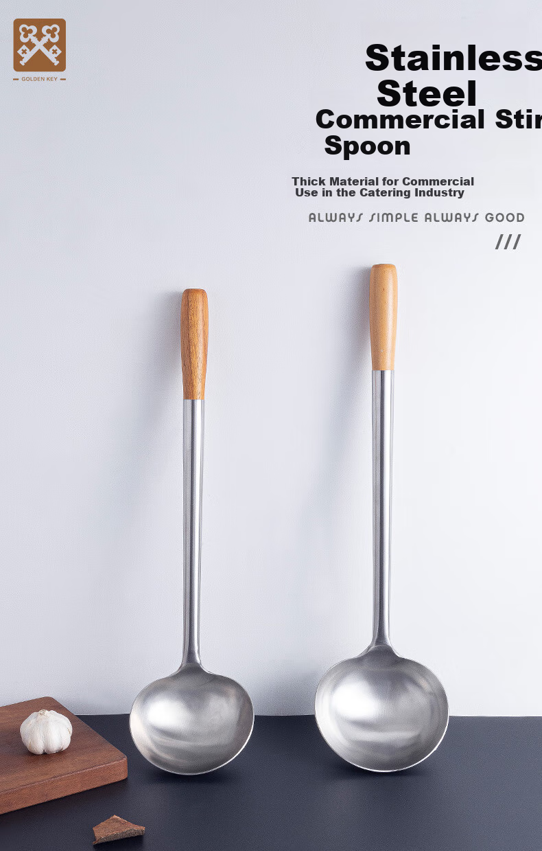 Jinyaoshi Stainless Steel Wok Ladle with Wooden Handle, Commercial Chef's Special Cooking Spoon, 500 Grams, GK-CS1000 2