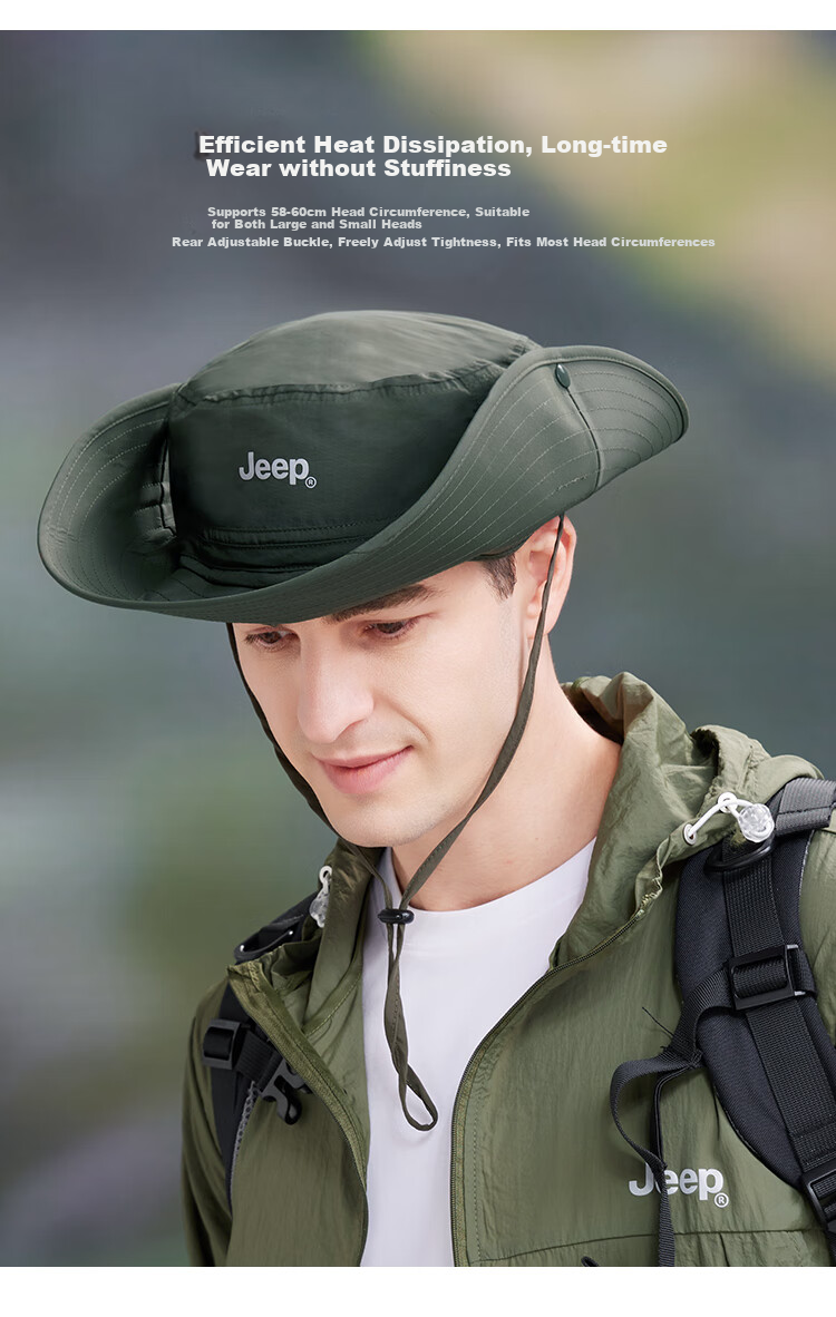 JEEP Sun Protection Hat for Men, Sun Visor Cap, Fisherman Hat, Fishing And Hiking Hat, Summer Outdoor Hat for Men, Dark Spring Gree 3