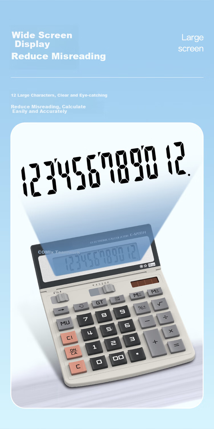 COMIX Dual Power Office Large Calculator, Wide-Screen Financial Calculator Office Stationery Supplies C-1200H 4