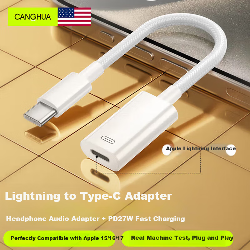 Canghua Type-C to Lightning Adapter Cable, Android Charging And Data Conversion Cable + Headphone Audio Converter for Apple IPhone 18/17/16/15 Phones