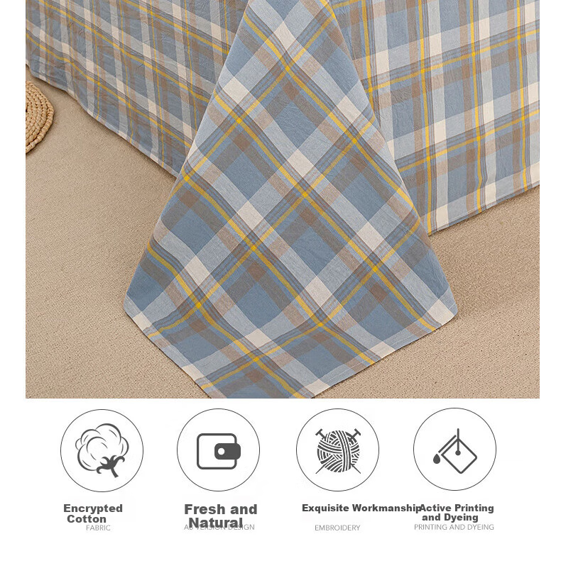 Wuyinliangpin Class A Washable Pure Cotton Single Bed Sheet, Cotton Double Bed Sheet 230*245cm Bed Cover 4