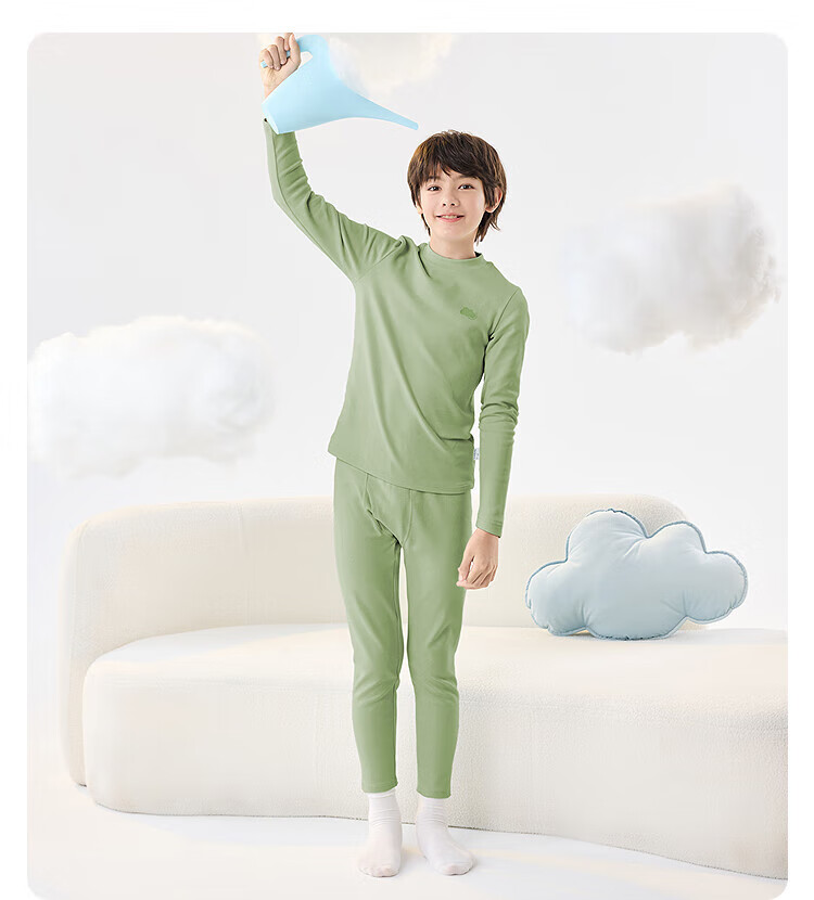 Balabala Boys and Girls Children's Underwear Set Two-Piece New Autumn and Winter Velvet Lined Thermal Top and Bottom Pajamas Red 13
