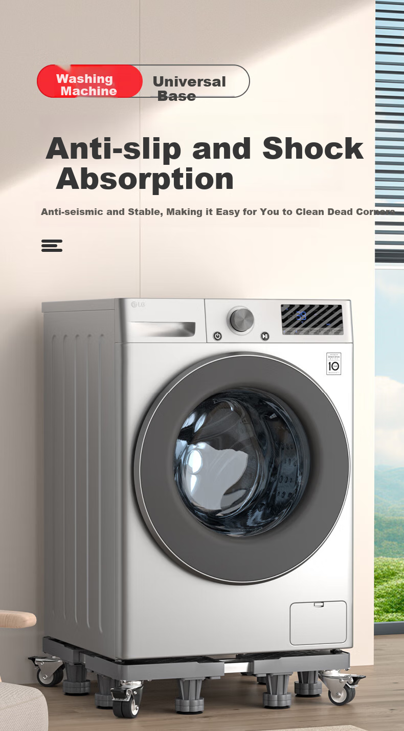 Jingjiayi Washing Machine Base Stand, Fully Automatic, for Top-Loading And Front-Loading Machines, Non-Slip And Shock-Absorbing Foot Pads, Refrigerator Movable Universal Wheels 1