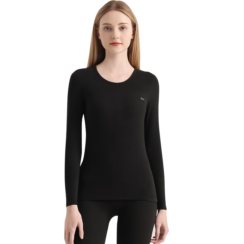 MiiOW German Velvet Thermal Underwear for Women, with Goose Down, Sheep Wool And Silk, Autumn Top And Bottom Set, Slim-Fit Base Layer, Black XL