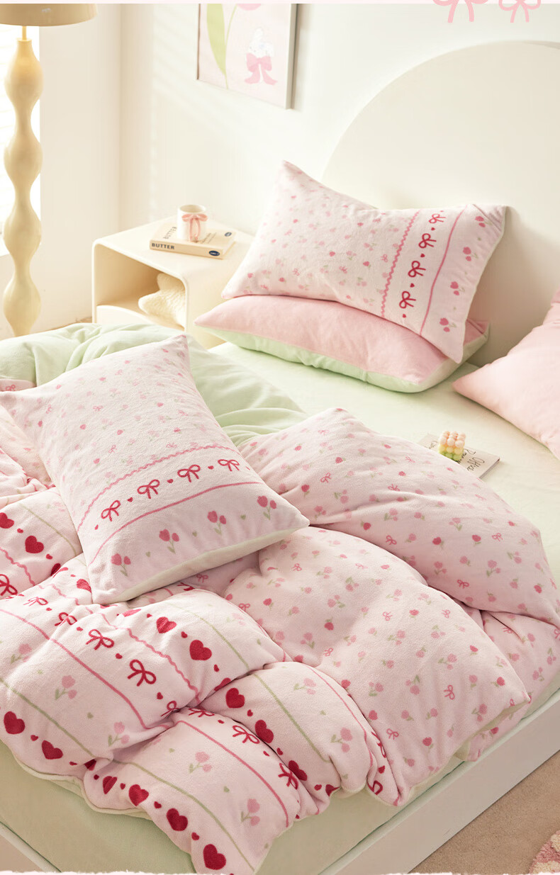 Dohia Home Textiles Milk Velvet Three-Piece Set Thickened Double-Sided Velvet Winter Anti-Static Single Bed Sheet and Duvet Cover 152*218cm 5