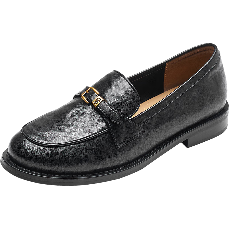 Le Saunda 2026 Spring Summer Genuine Leather Vintage Black Versatile Commuter Loafers for Women 21103 Midnight Black BKK36