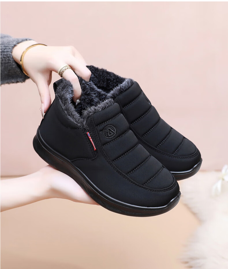 Anglerfish Old Beijing Cloth Shoes Winter Women's Middle-aged and Elderly Mom Fleece Thickened Warm Non-slip Cotton Shoes A8006 Red 36 16