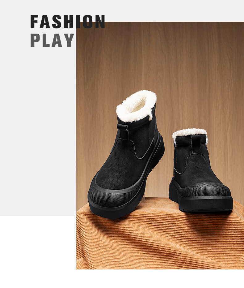 Warrior Men's Snow Boots 2025 Autumn Winter New Men's Cotton Shoes Fleece Lined Thickened Warm Casual Shoes Black 39 14