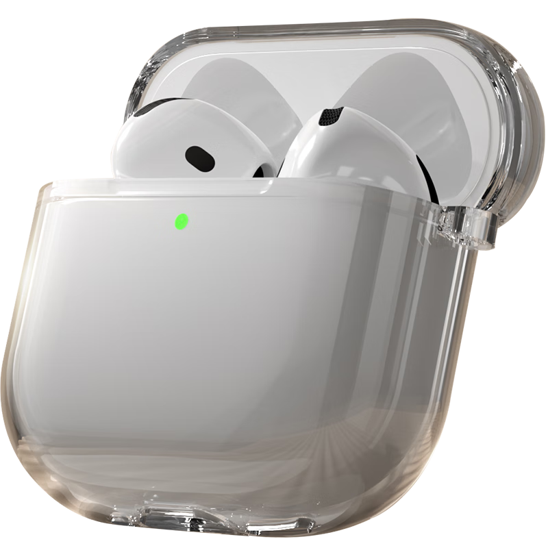 Pisen Compatible AirPods 4 Protective Case, Universal Noise-Cancelling Version 2024 Apple Earbuds Protective Soft Anti-Drop Case with Lanyard, Transparent Black