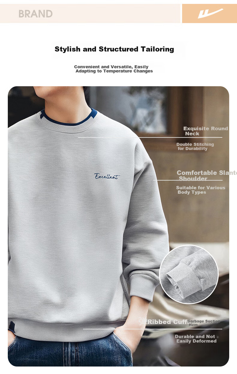 Huili Men's Sweatshirt, Autumn Simple Letter Print Long-Sleeve T-Shirt, Loose-Fitting Top, Round Neck Undershirt, Floral Gray, XL 4