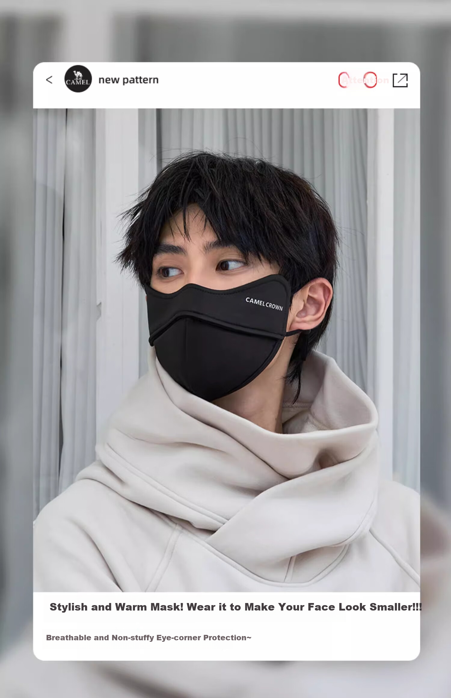 CAMEL 3D Stereoscopic Windproof Mask, Face-Slimming, High Beauty Value, New Autumn And Winter Style, Fleece-Lined for Warmth, Hiking Dust-Proof Face Mask S635 1
