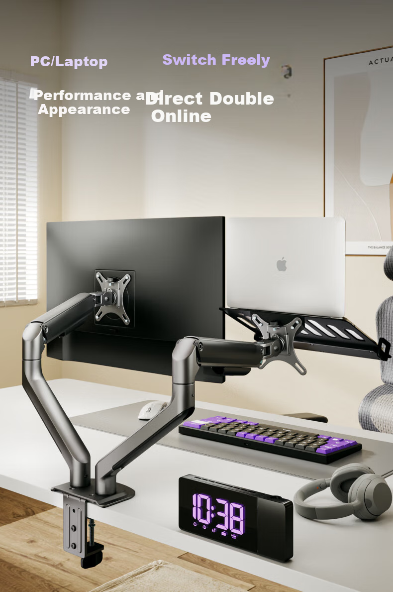 Brateck Beihu Laptop Stand, Multi-Screen Extension for Laptops, Mechanical Arm with Dual Screens, Display Stand E350-2+APE40 Meteor Gray 9