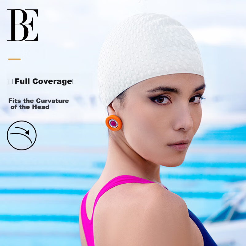 BALNEAIRE High-End Extra-Large Fashionable Bubble Swim Cap, Ultra-Elastic Waterproof Ear Protection, Large Swimming Pool Swim Cap, Ice Cream Pink
