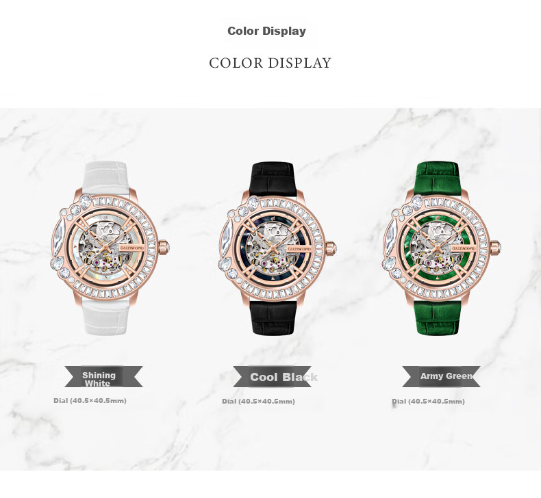 Galtiscopio New Mechanical Watch, Women's Fashion Skeleton Diamond-Studded Wristwatch, Round Mechanical Watch for Women, Holiday Gift 13