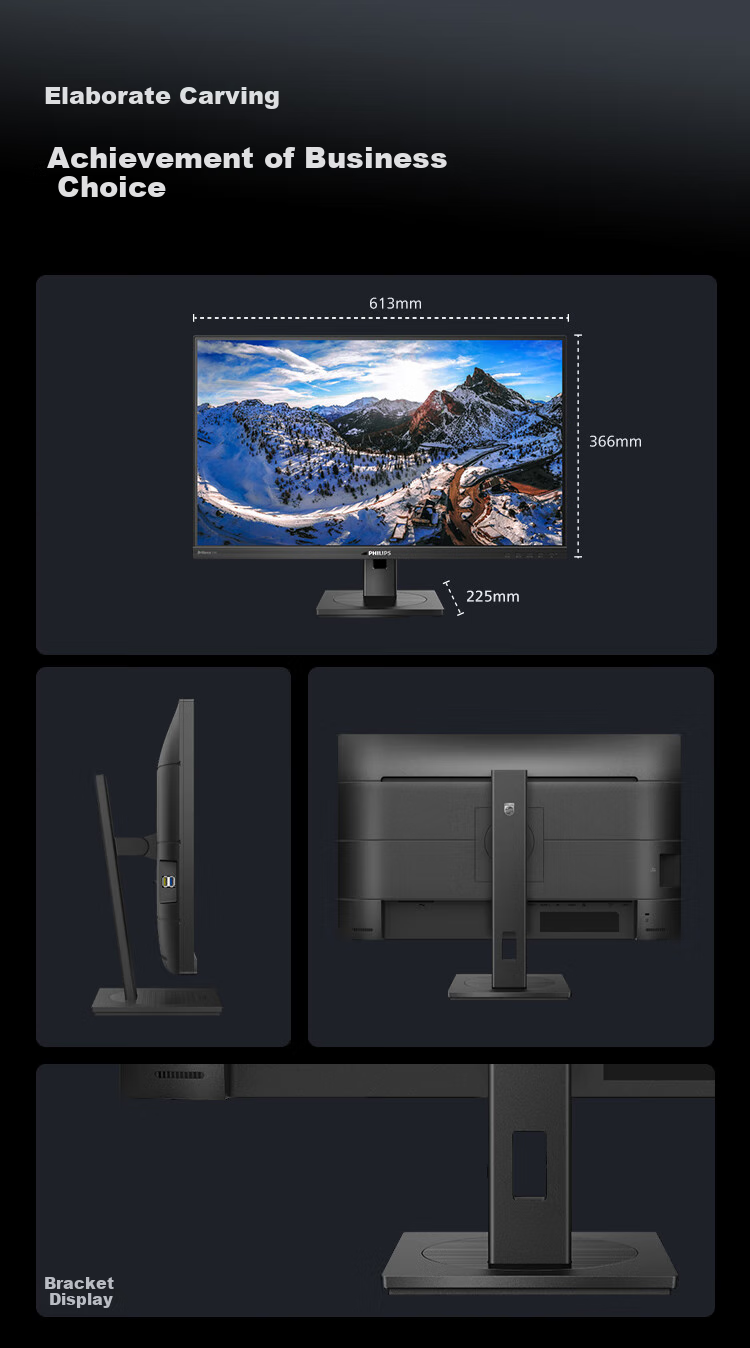 PHILIPS, 27-Inch Office Monitor, 4K Eye Protection Low Blue Light IPS Type-C90W Speakers, Rotatable Height Adjustable Smart Dual-Core Computer Display Screen, 279P1 11