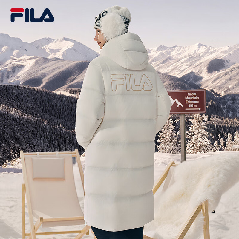FILAFILA Official RGB Long Down Jacket 2025 Winter Couples Hooded Cold-Resistant Warm Coat
