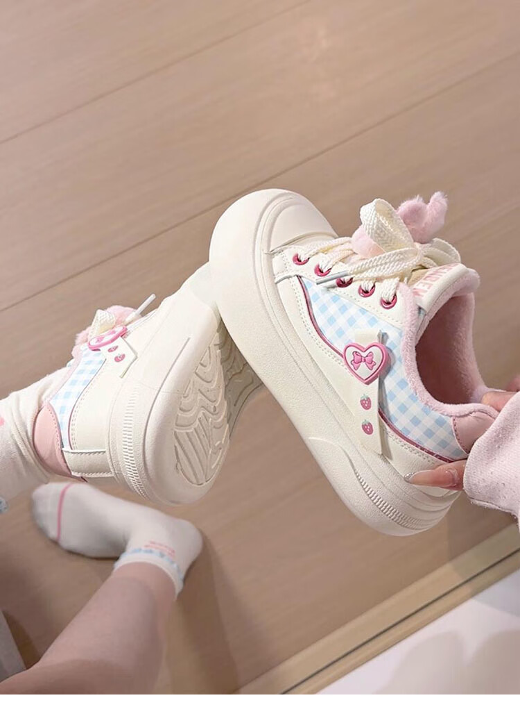 Renben Fleece-Lined Women's Cartoon White Shoes Winter New Cotton Shoes Thick Sole Casual Shoes Khaki Cotton Shoes Size 39 18