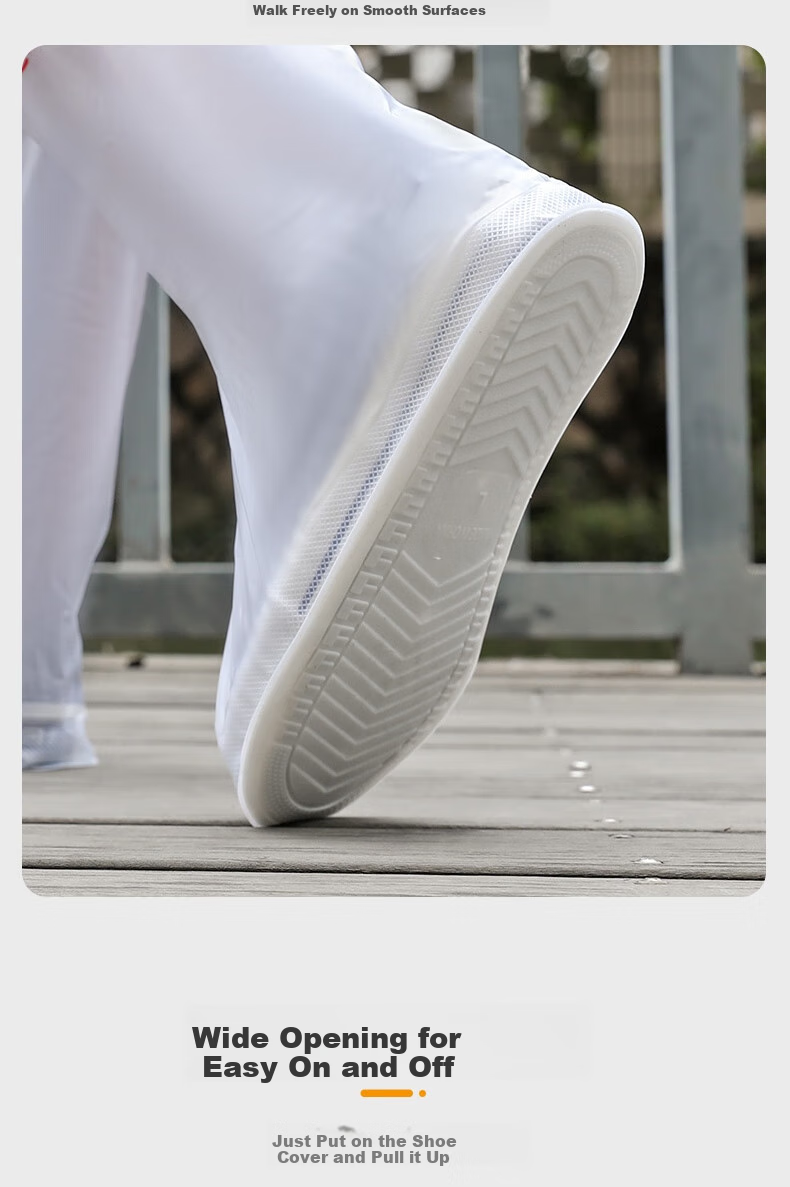 Huili Rain Boots for Men, Women And Children, Thick Waterproof Wear-Resistant Non-Slip Shoe Covers HL209 White/blue L Size 7