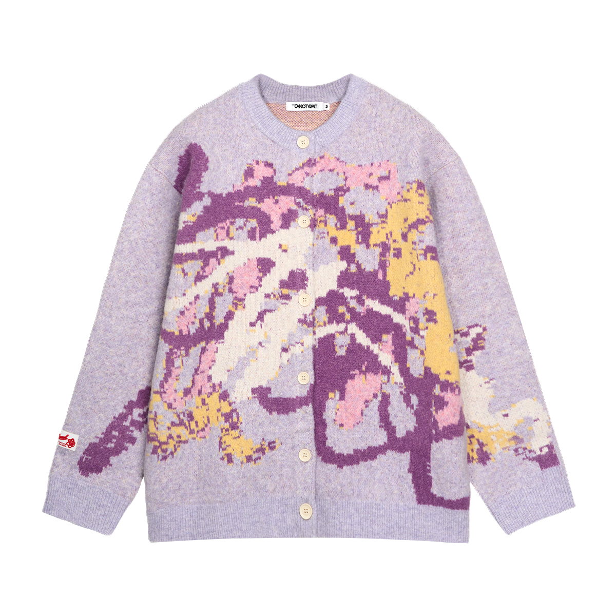 CANOTWAIT Crayon Pattern Jacquard Early Spring Sweater Cardigan Unisex Autumn Winter New Trendy Jacket Purple XXS