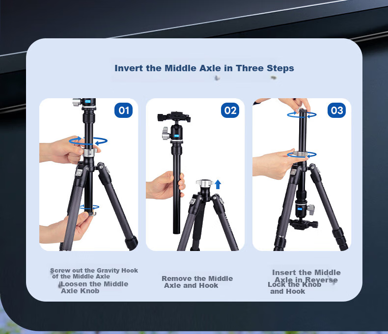 Benro XA229CH0S Xiaoyi Small Carbon Fiber Reverse Folding Compact Travel Photography Mirrorless DSLR Tripod, Adjustable Monopod, Ball Head Tripod 6