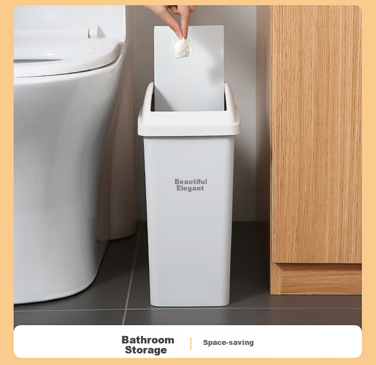 MARYYA Lidless Trash Can, 12L Large Square White, for Home Bathroom Living Room Dorm Office, Narrow Gap Garbage Bi 14