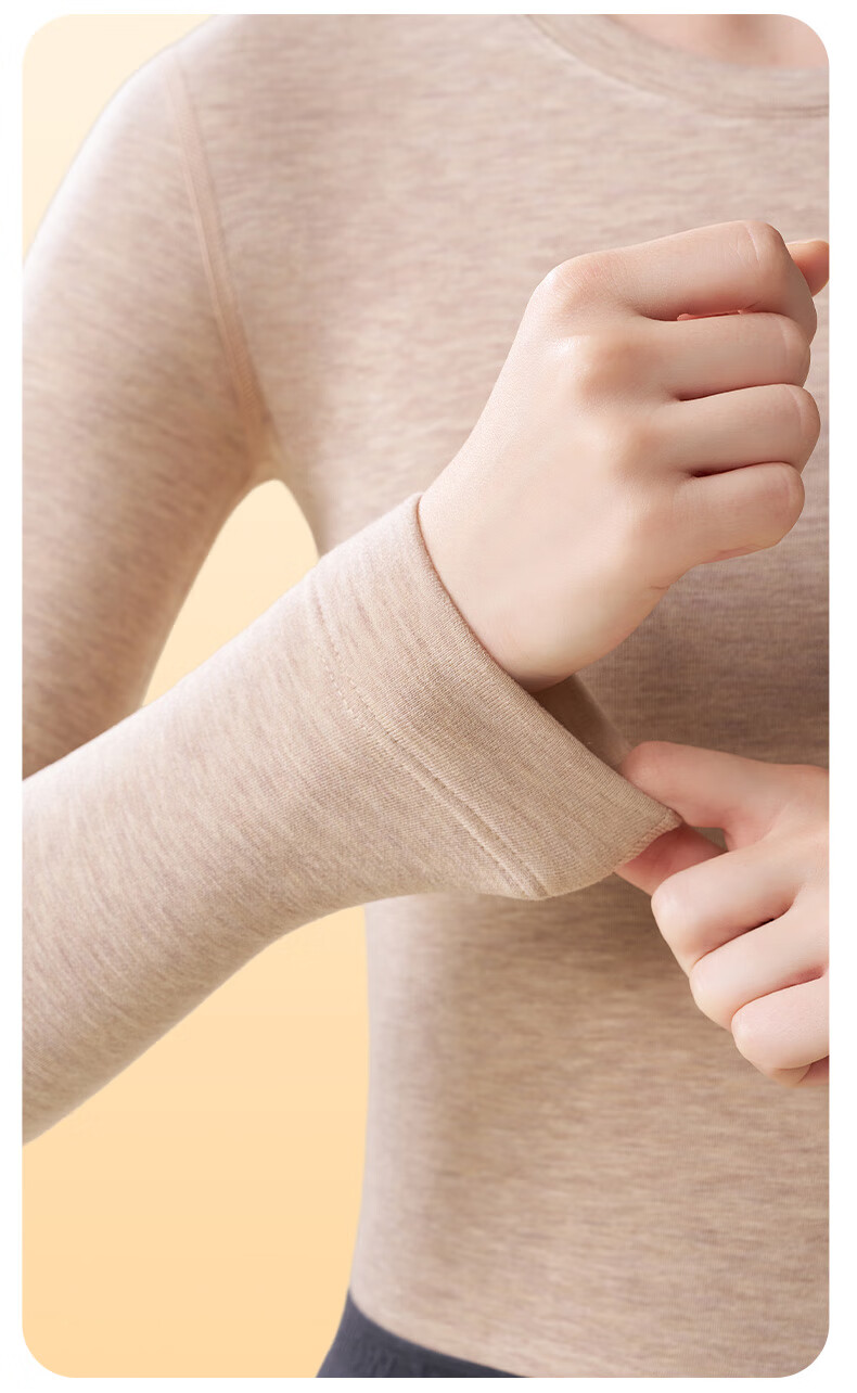 MiiOW Women's Cashmere Silk Thermal Underwear Set 2025 New Edition, Bordered Round Neck Top and Elastic Waist Thermal Pants 4