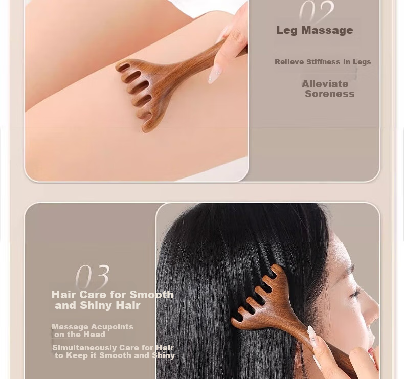 Bingyou Deer Antler Sandalwood Head Meridian Massage Comb, Health Care Scalp Therapy Six-Five Claw Natural Scalp Gua Sha Dredging, 1 Piece 20