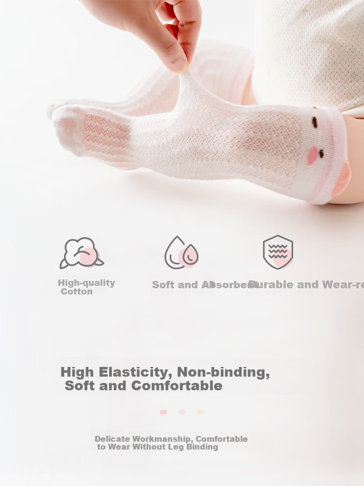 9i9 Baby Socks Summer Long Mesh Anti-Mosquito Combed Cotton Soft Thin Socks Non-Binding 3 Pairs 0-1 Year 3