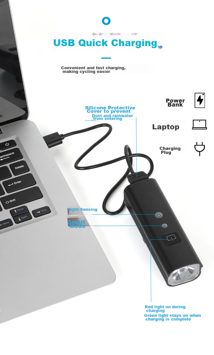 Move Iron Bicycle Light, Smart Sensor Front Light, Mountain Bike 1000 Lumens High Brightness Night Riding Light, Road Bike USB Rechargeable High-Intensity Flashlight, Cycling Equipment Accessories 6