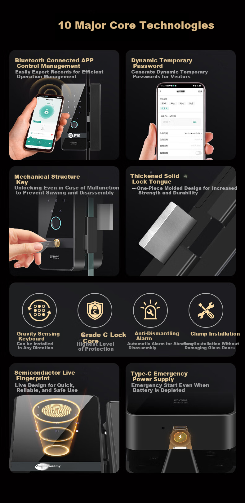 Kemi (Comet) Glass Door Fingerprint Lock, Access Control Smart Electronic Password Lock, Office Glass Door Lock without Drilling Or Wiring, Bluetooth Mini Program Attendance COM-K19A 5