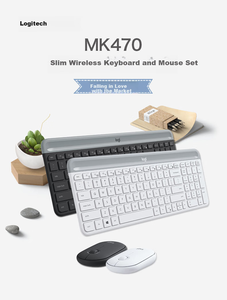 Logitech MK470 [Enterprise Grade] Wireless Office Keyboard And Mouse Combo, Computer Laptop Membrane Keyboard with Wireless 2.4G Receiver, White [Order Bonus] 1