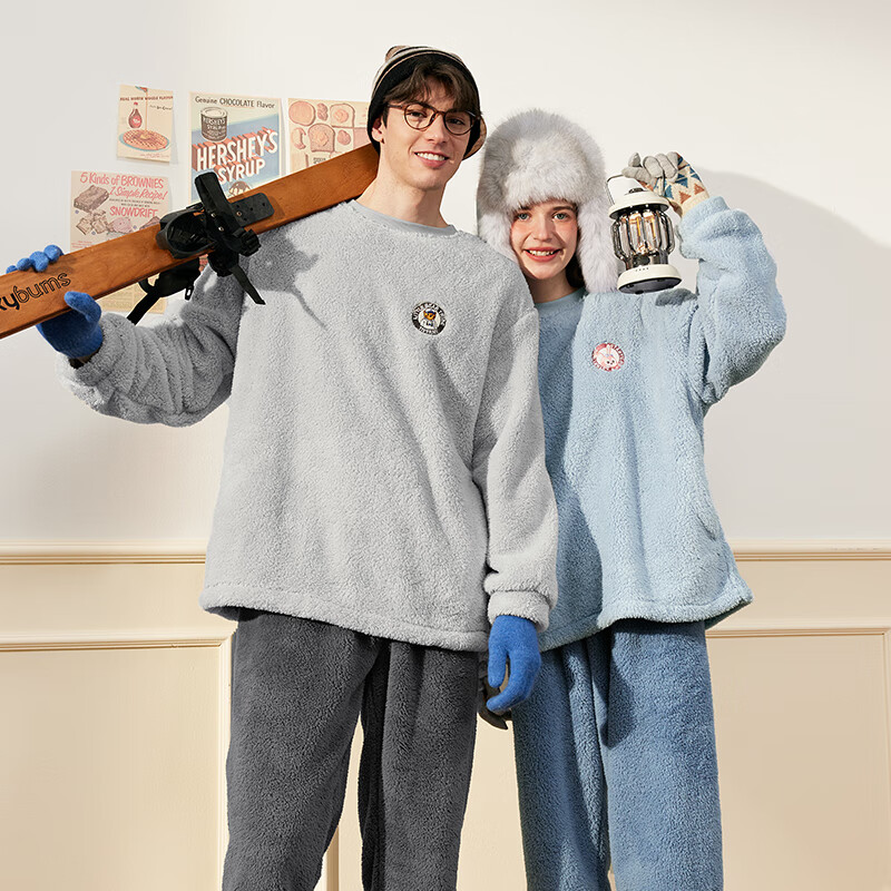 Fenteng Autumn And Winter New Coral Fleece Pajamas for Men And Women, Couples' Plus Size Flannel Set, Loose Casual Warm Loungewear