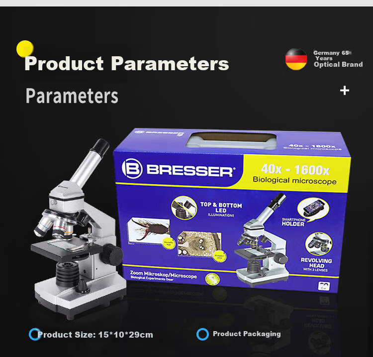 Bresser 88-55030 Microscope, Professional Student Biology Experiment, 1600x High-Definition, with Moving Scale, New Year Gift 23