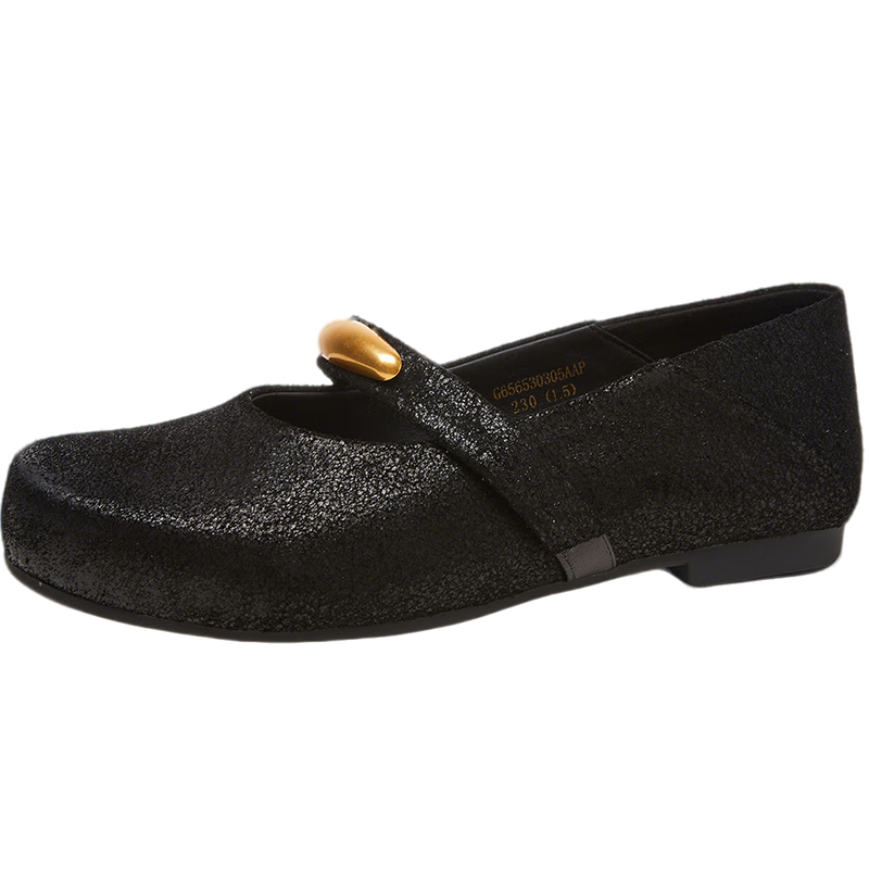 Goldlion Women's Vintage Distressed Cow Suede Mary Jane Flat Two-Way Low-Cut Shoes G656530305 Black Size 36