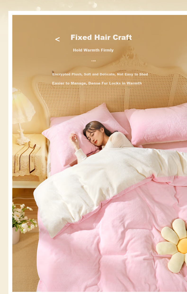 FUANNA Bedding Milk Velvet Four-Piece Set Autumn Winter, Double-Sided Warm Fleece Anti-Static Set Double Size Duvet Cover 230*229cm 6