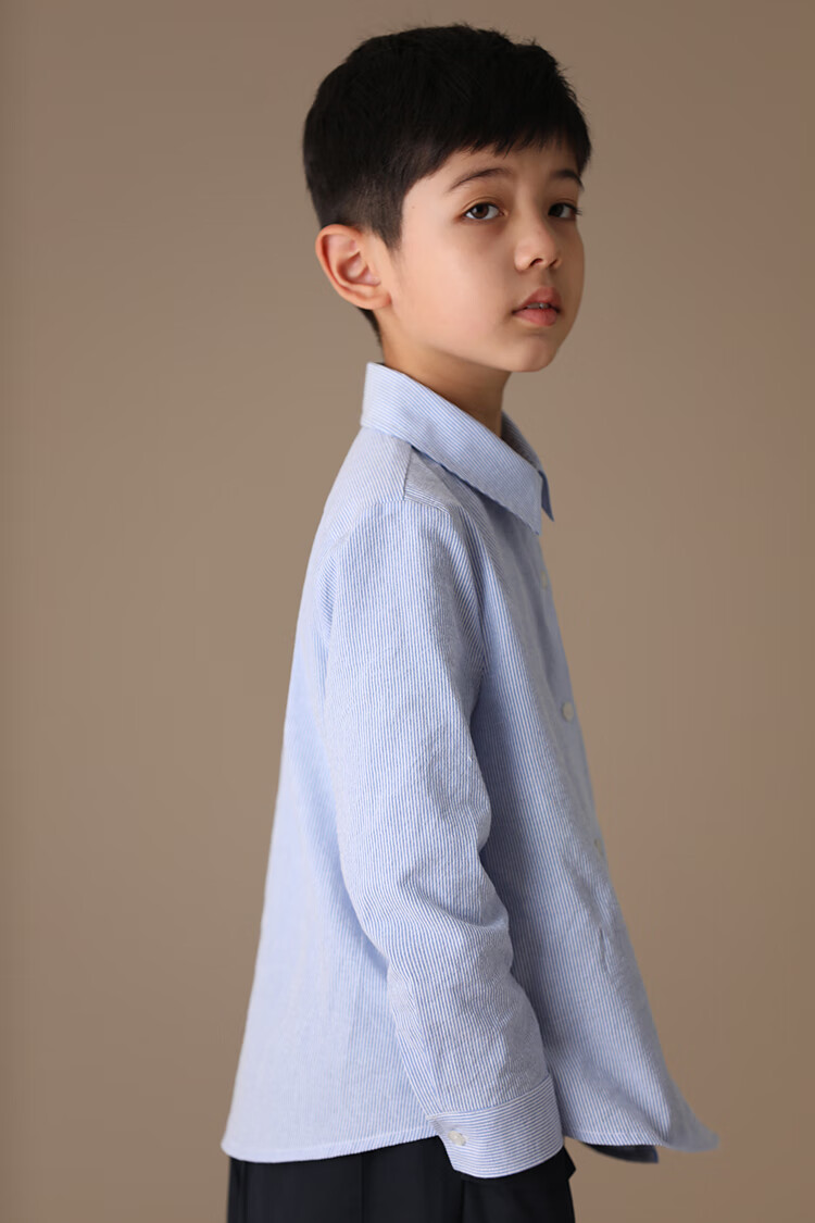 Hacikis Kids Spring and Autumn Children's Shirt Boys and Girls Striped Long Sleeve School Style Shirt Light Blue 170 12