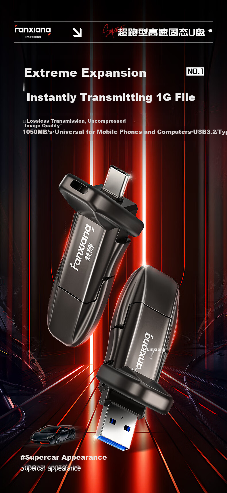 FANXIANG 2TB USB3.2 Type-C Dual Interface Solid State Flash Drive FF952, Read Speed 1050MB/s, Business Car Large Capacity Universal Flash Drive for Phones And Computers 1