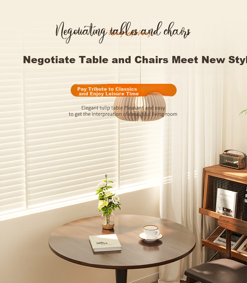 XIAOJIANGCAI Round Dining Table for Home, Small Apartment Restaurant Table, Balcony High-End Table, Tulip Negotiation Table, Walnut, 70*73 5