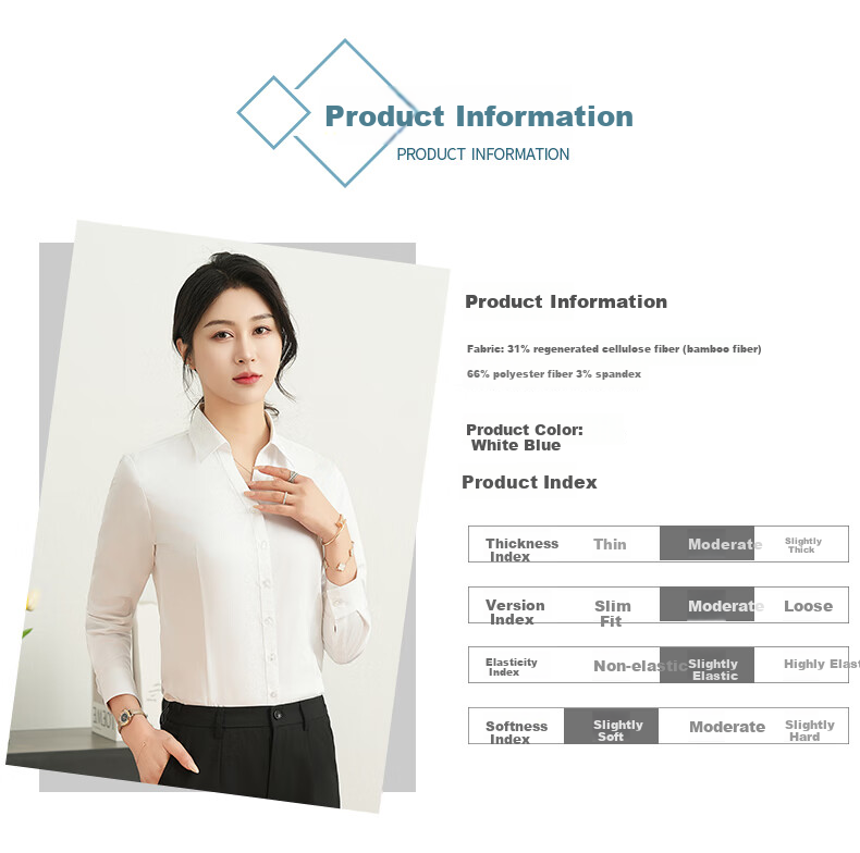ROMON [Bamboo Fiber] Long-Sleeve Shirt for Women, V-Neck Slim Fit Business Casual Professional Work Uniform White Blouse Top Women's Clothing 2