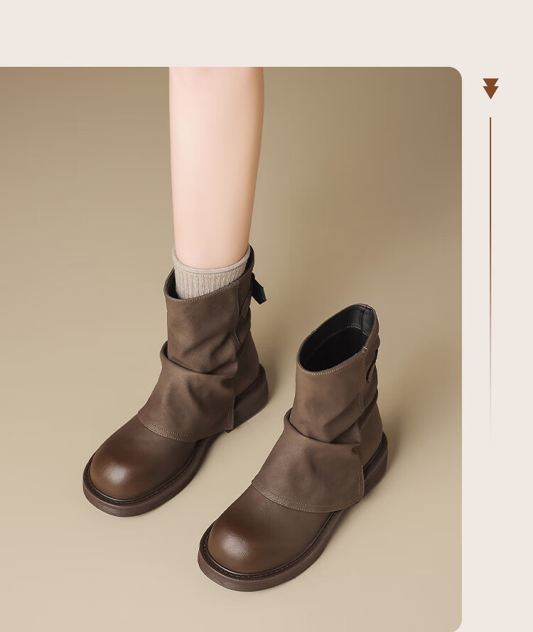 ZHR Women's Martin Boots 2025 New Retro Slimming Short Boots Height Increasing British Style Snow Boots KN191 Brown Size 37 7