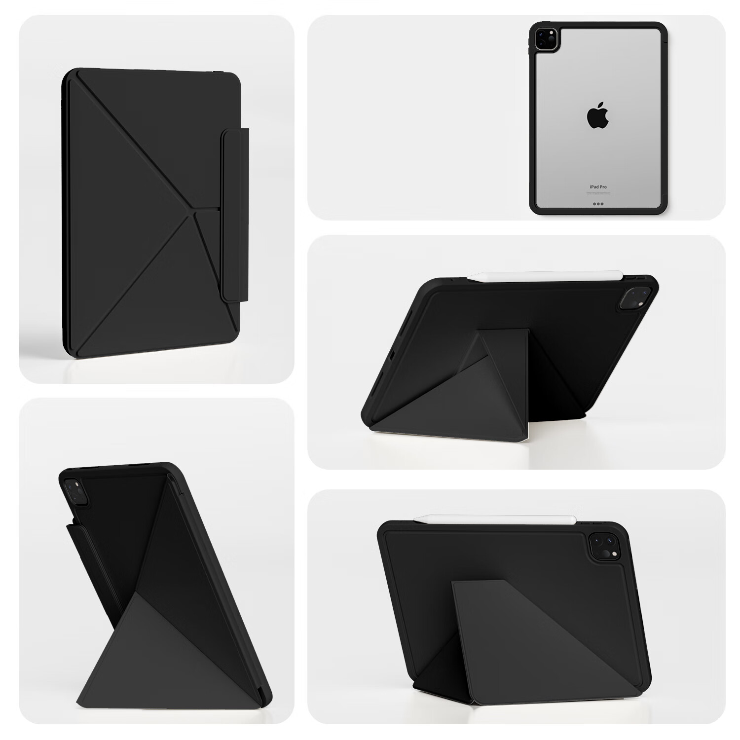 Zhiting IPad 11/10th Generation Protective Case with Full Coverage Frame, Detachable Magnetic K-Fold Dual-Sided Clip, Slim Multi-Angle Folding Rotating Stand, Anti-Bend And Drop-Resistant - Deep Black