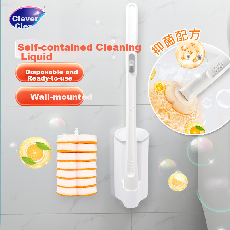 MIAOJIE Disposable Toilet Brush with 7 Replacement Heads, Wall-Mountable, Ready-To Disposable, Orange Oil Stain Removal